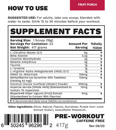 Blackwolf gaming review - list of ingredients